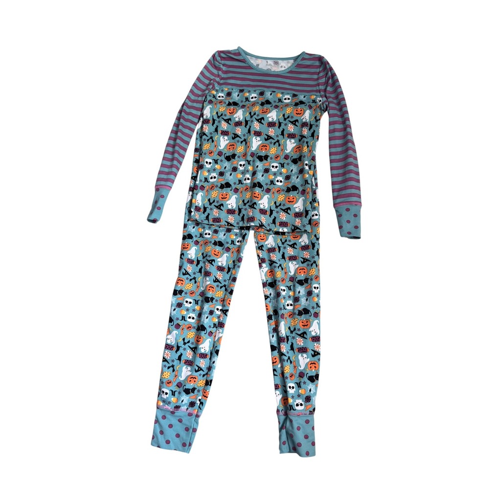 Matilda Jane‎ Girls Halloween Pajamas Set Teal Ghost Pumpkin Cat Print Size 10